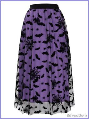 Halloween Tulle Skirt Women Elastic Waist Layered Mesh Midi Witch Skirt